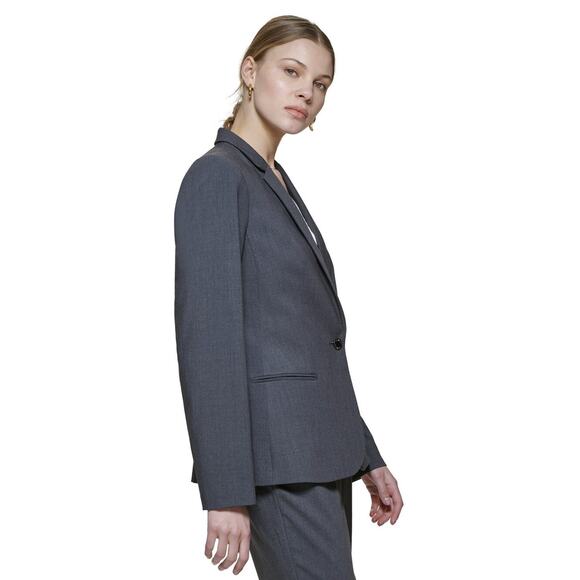 Calvin Klein Women's Shoulder Padding One-Button Blazer Charcoal Size 12 - Picture 3 of 4